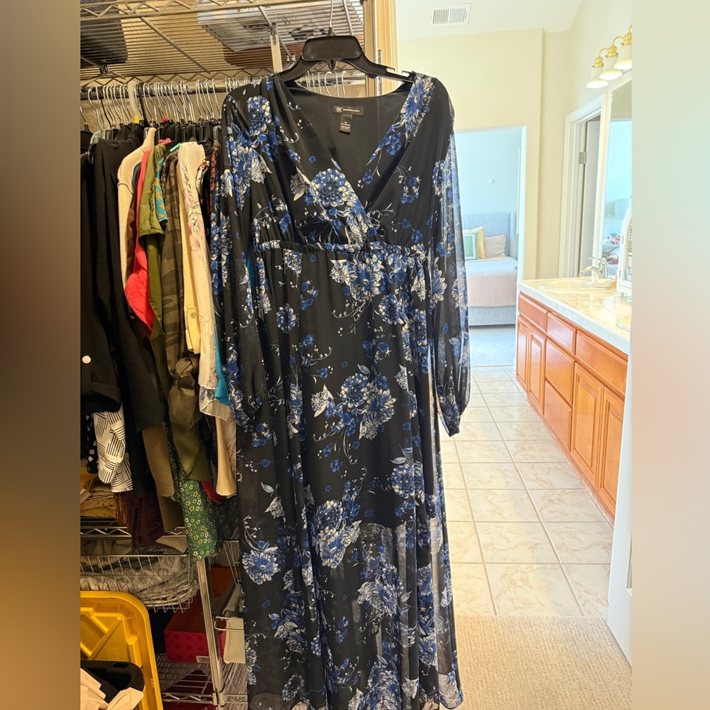 INC International Concepts Blue Embellished Long Sleeve Sundress